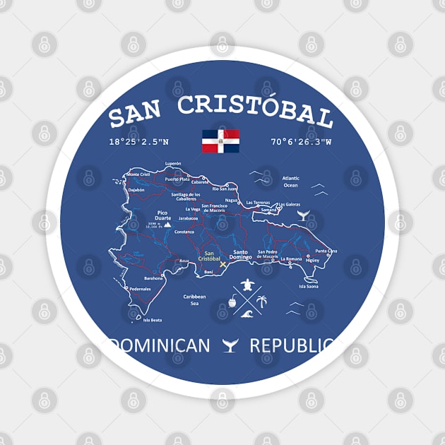 San Cristóbal Dominican Republic Flag Travel Map Coordinates GPS Magnet by French Salsa